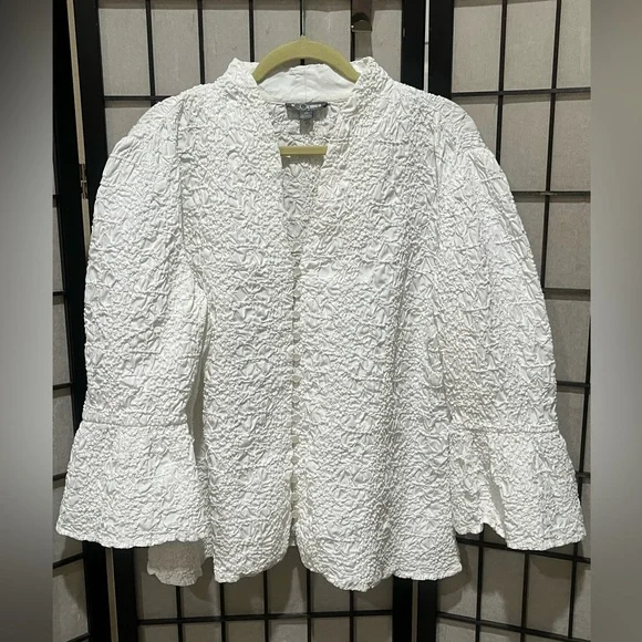 White Textured Button-Up Blouse BY GO SILK, WOMEN SIZE 2X - Picture 3 of 9